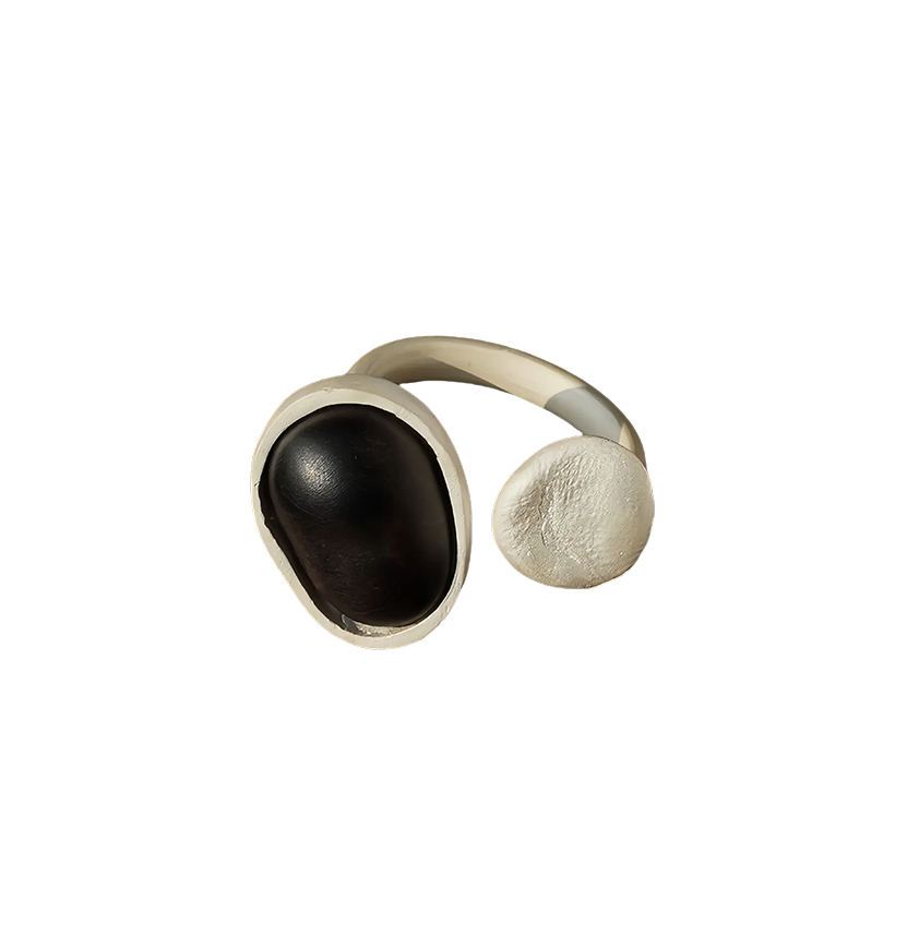 Vintage Silver Inlaid Wood Open Ring