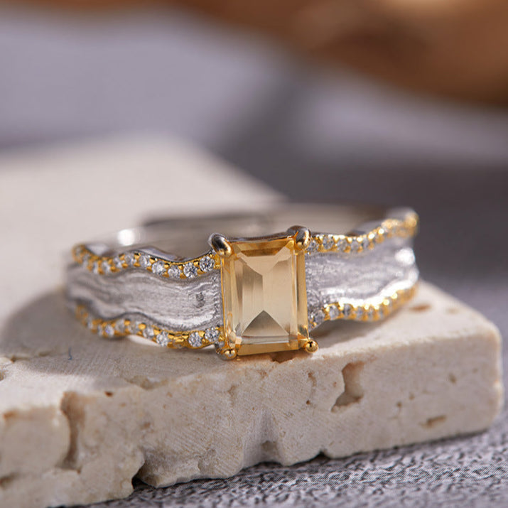 Textured Concave Matte Bicolor Open Ring