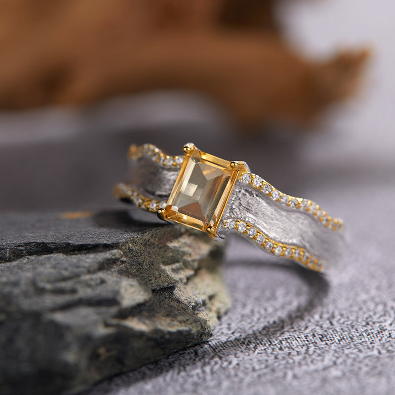 Textured Concave Matte Bicolor Open Ring