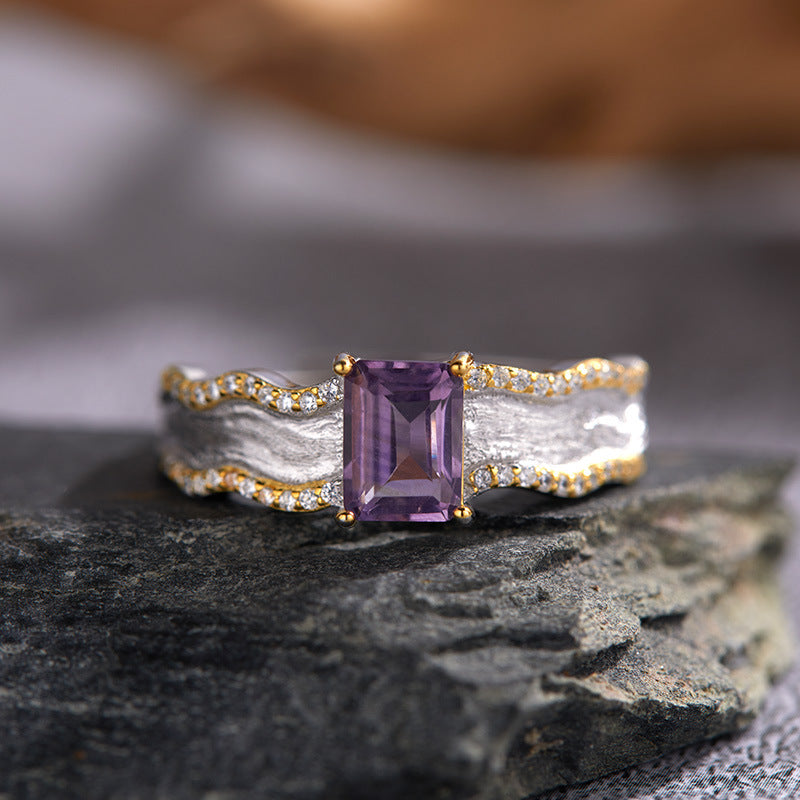 Textured Concave Matte Bicolor Open Ring