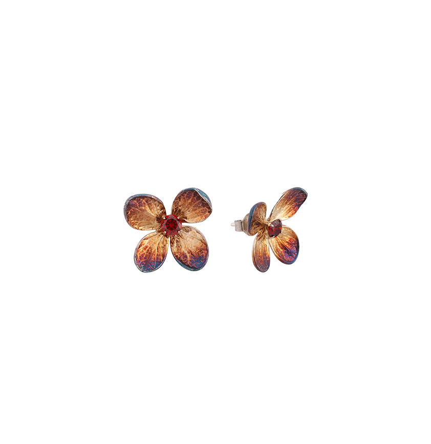 Silver Garnet Hydrangea Illusion Earrings
