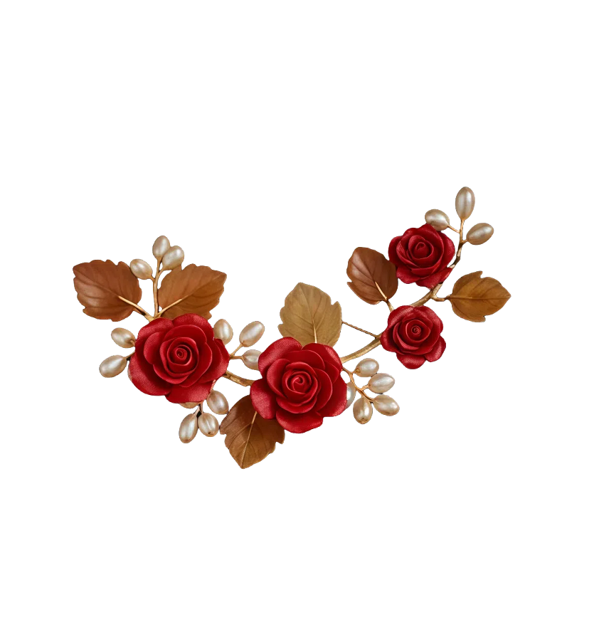 Pearl and Red Rose Brooch