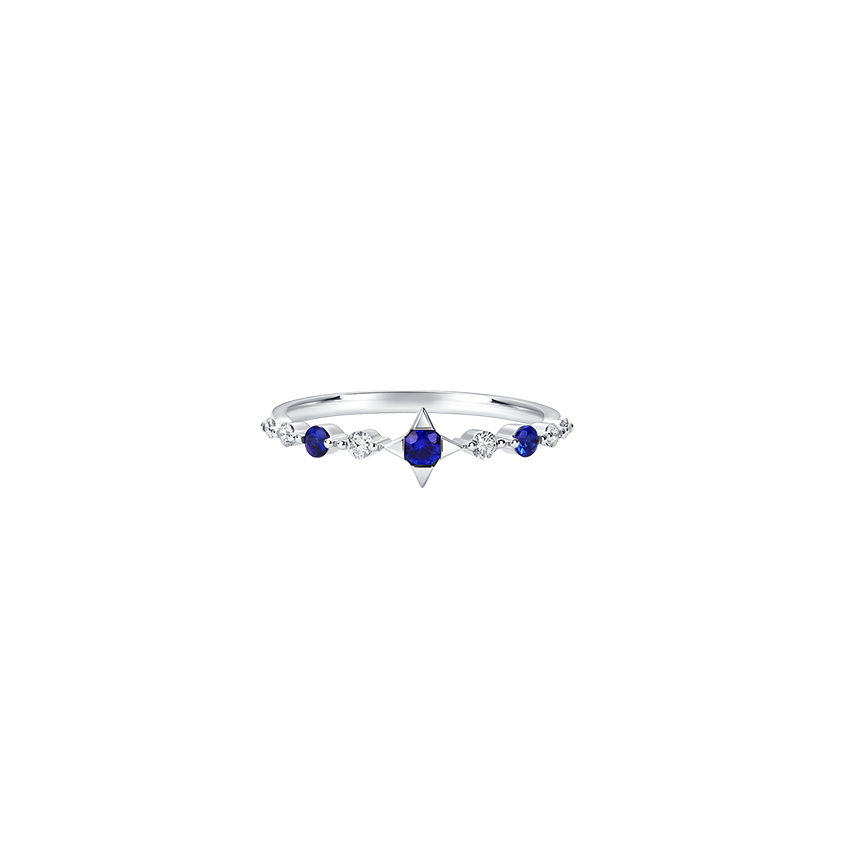 18K Gold Starry Platinum Diamond Sapphire Ring