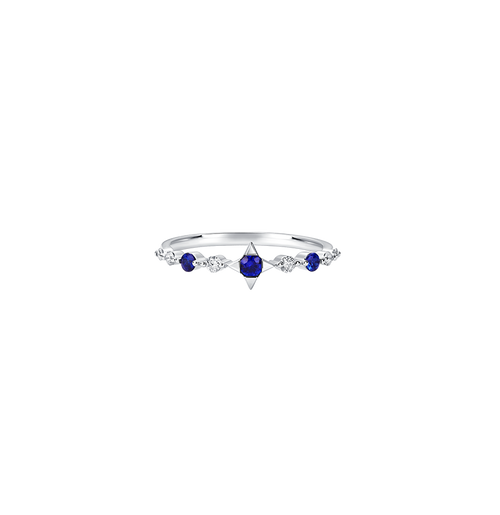 18K Gold Starry Platinum Diamond Sapphire Ring