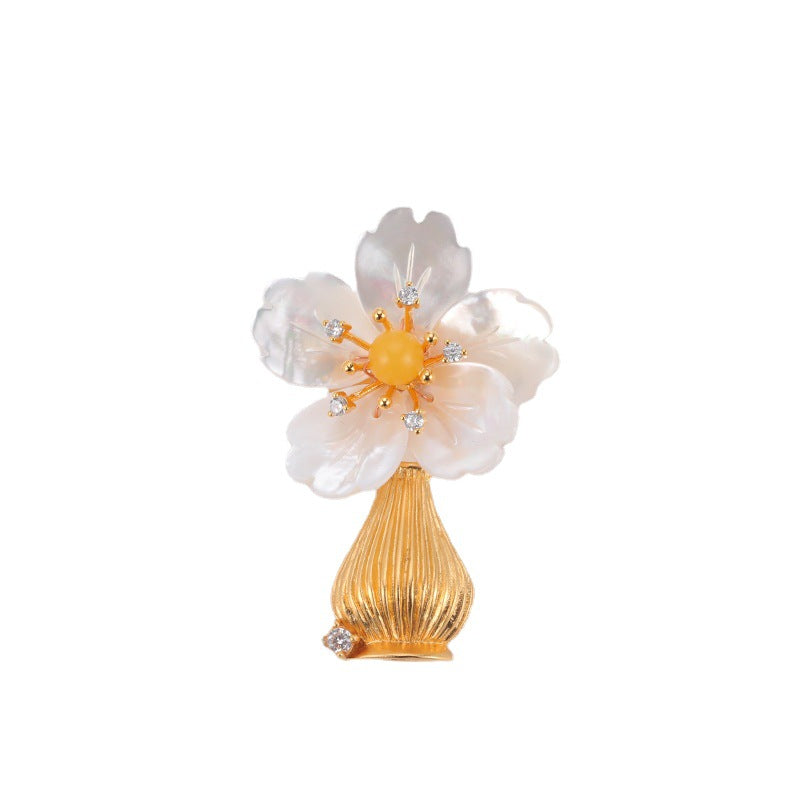 Vintage Mother-of-Pearl Vase Brooch
