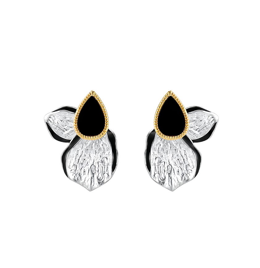 Vintage Silver-Plated Teardrop Petal Stud Earrings