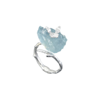 Aquamarine Raw Crystal Silver Butterfly Ring