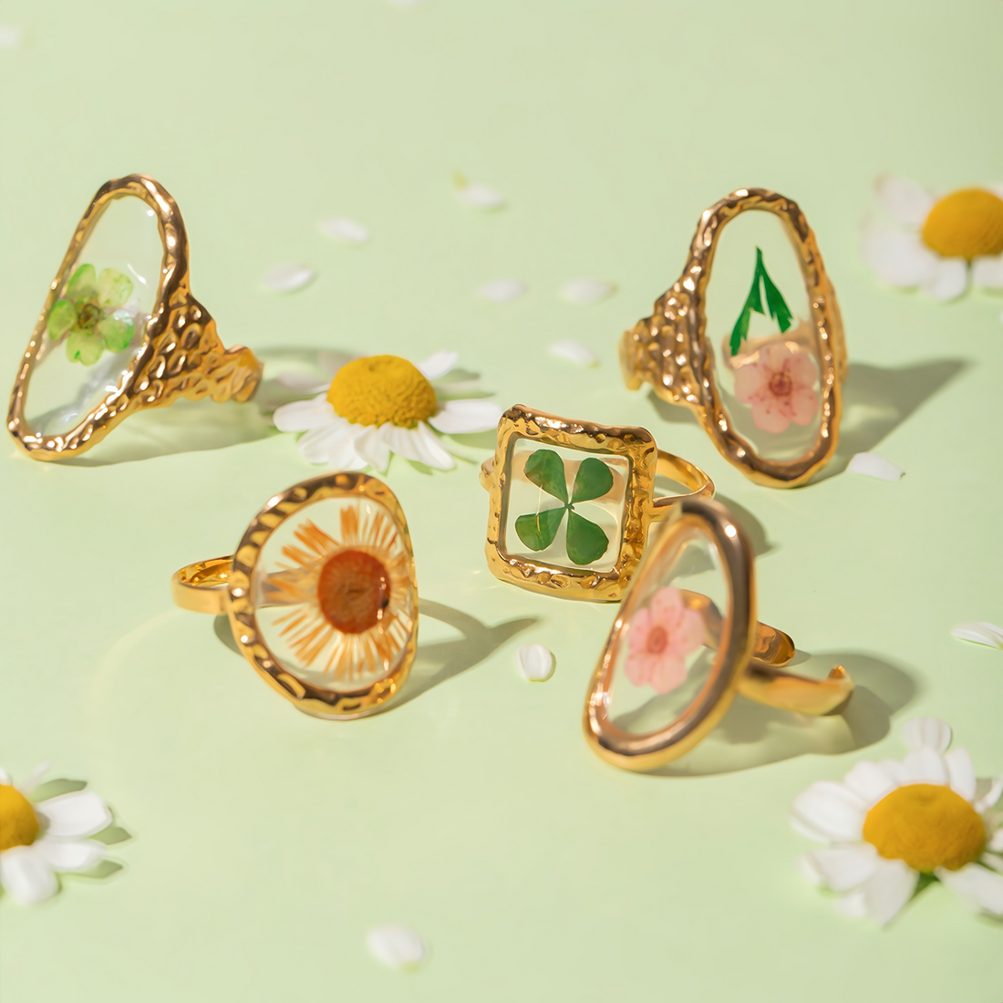 Pink Flower Botanical Specimen Ring