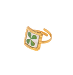 Four-Leaf Clover Square Botanical Specimen Ring