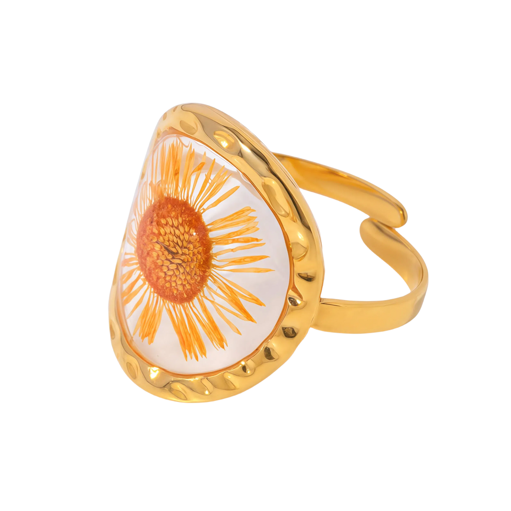 Sunflower Round Botanical Specimen Ring