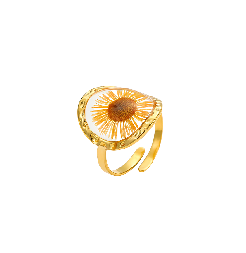 Sunflower Round Botanical Specimen Ring
