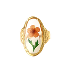 Pink Flower Botanical Specimen Ruffled Ring