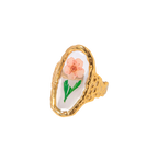 Pink Flower Botanical Specimen Ruffled Ring