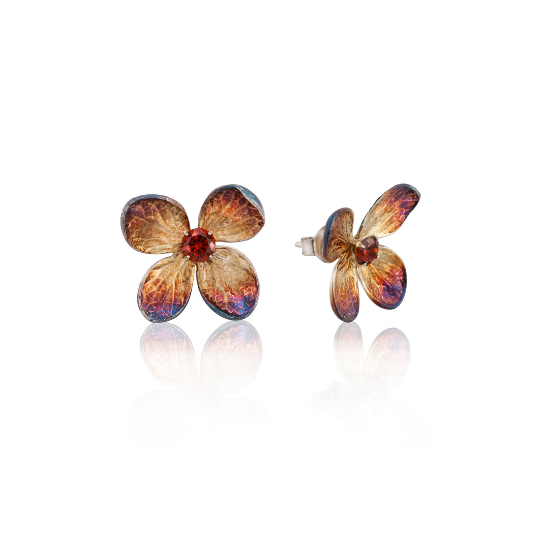 Silver Garnet Flower Earrings