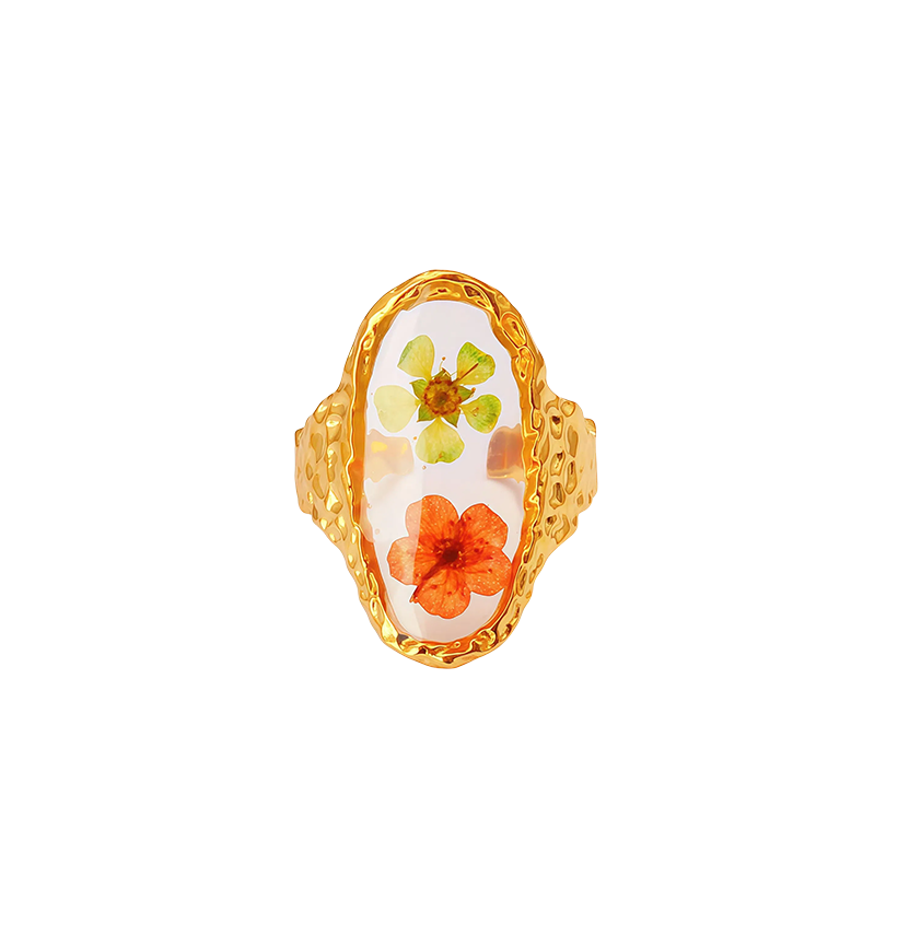 Two-Tone Flower Botanical Specimen Ruffled Ring