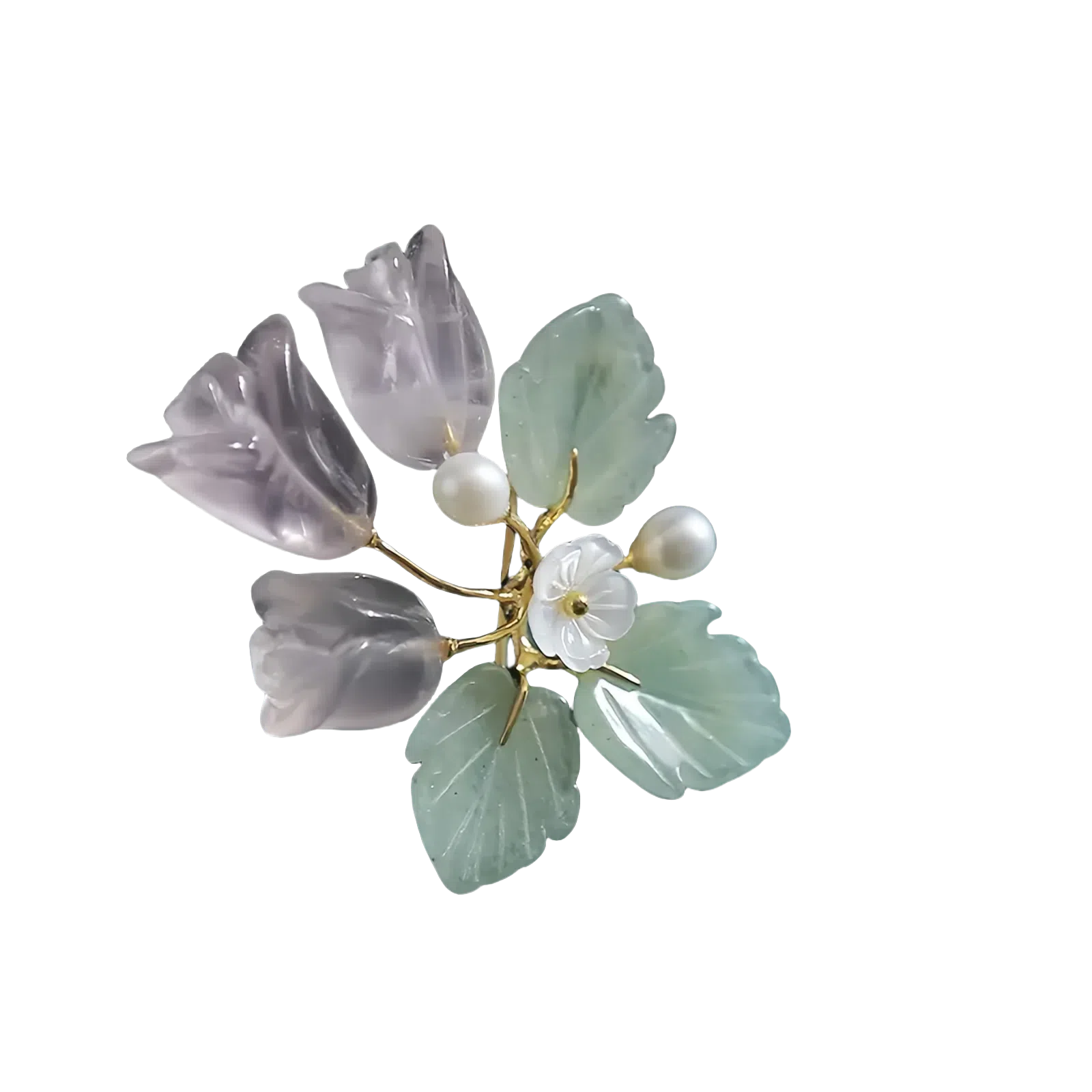 Crystal Pearl Jade Crape Myrtle Flower Brooch