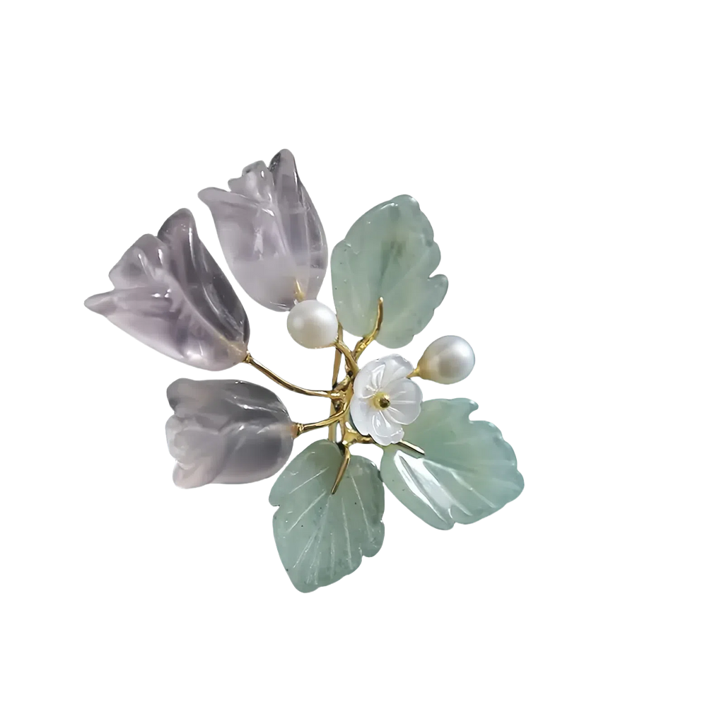 Crystal Pearl Jade Crape Myrtle Flower Brooch