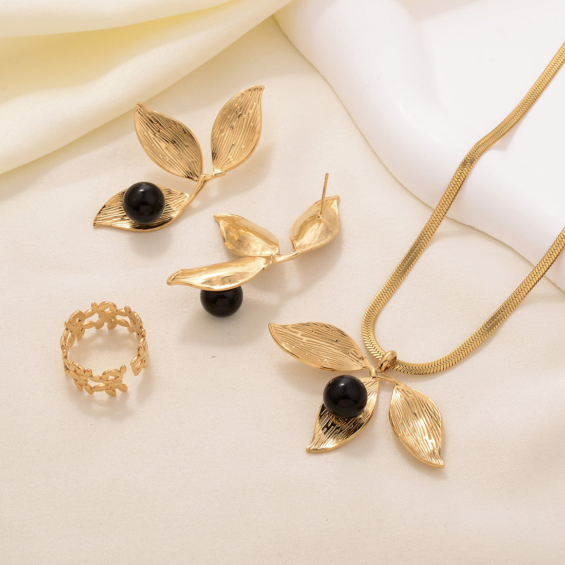 Leaf & Berry Metallic Hoop Earrings