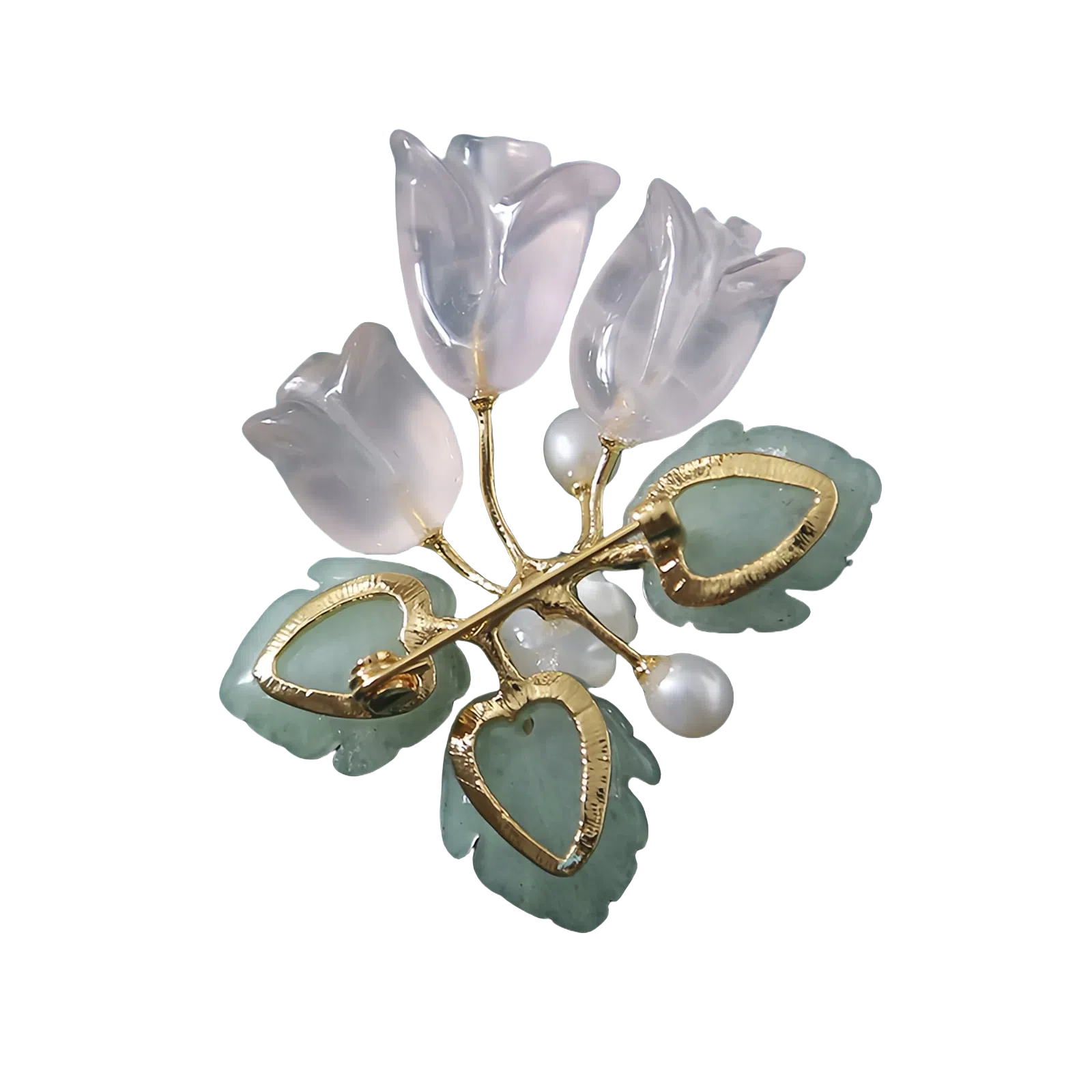Crystal Pearl Jade Crape Myrtle Flower Brooch
