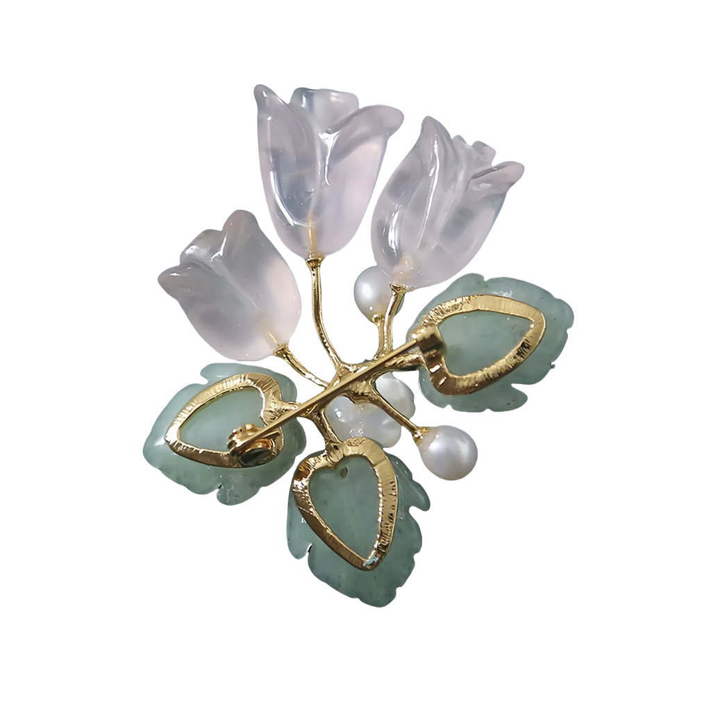 Crystal Pearl Jade Crape Myrtle Flower Brooch