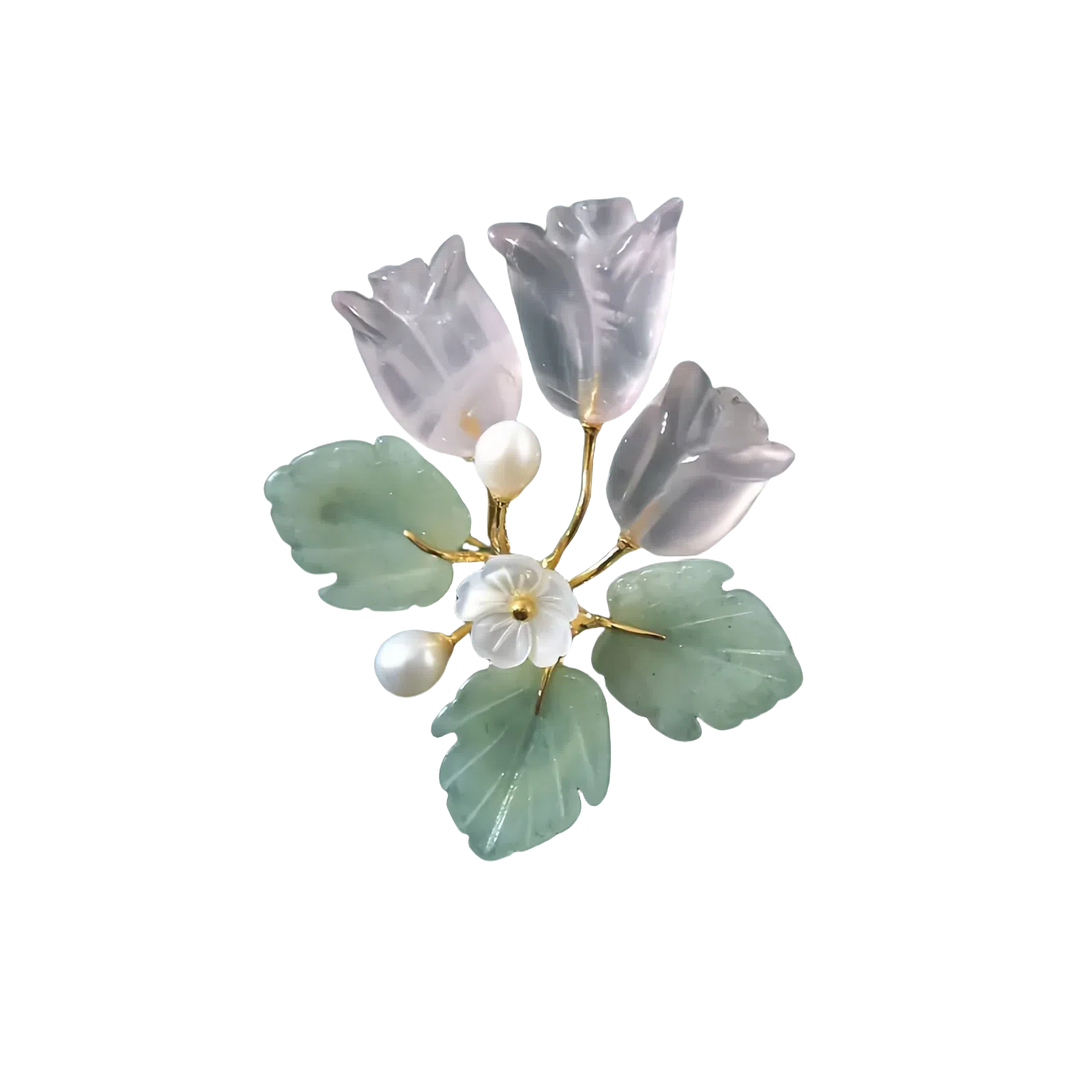 Crystal Pearl Jade Crape Myrtle Flower Brooch