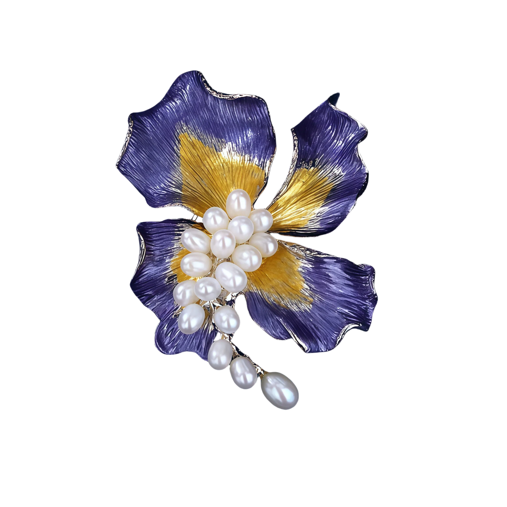 Blue Iris Flower Brooch