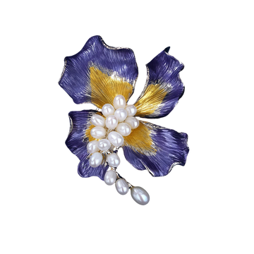 Blue Iris Flower Brooch