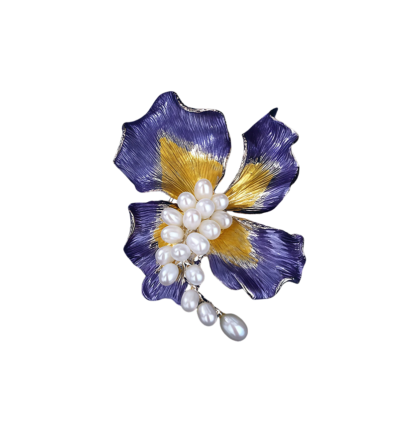 Blue Iris Flower Brooch