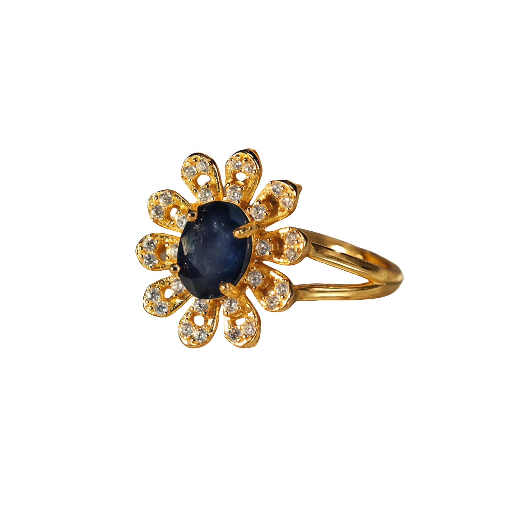 Sapphire Daisy Silver Ring