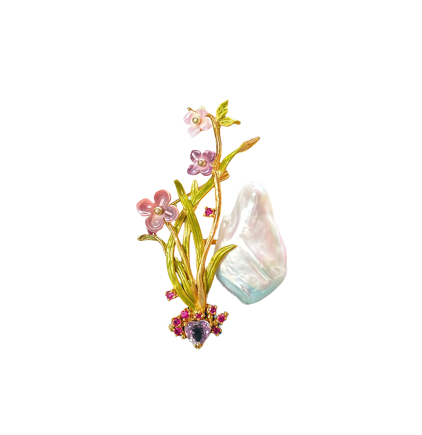 Pearl Amethyst Orchid Brooch