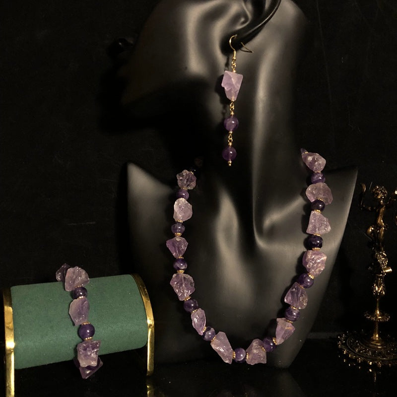 Natural Amethyst Crystal Raw Stone Necklace
