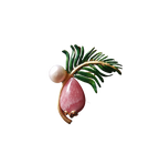 Rhodonite Pearl and Enamel Green Feather Fan Pendant Brooch