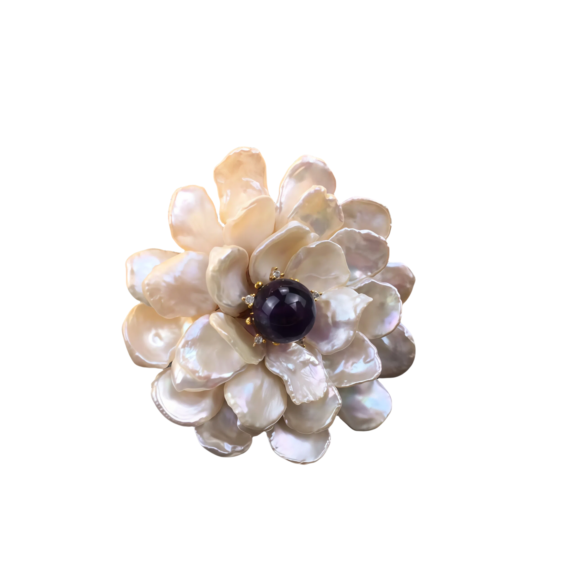 Handmade Baroque Pearl and Amethyst Floral Brooch