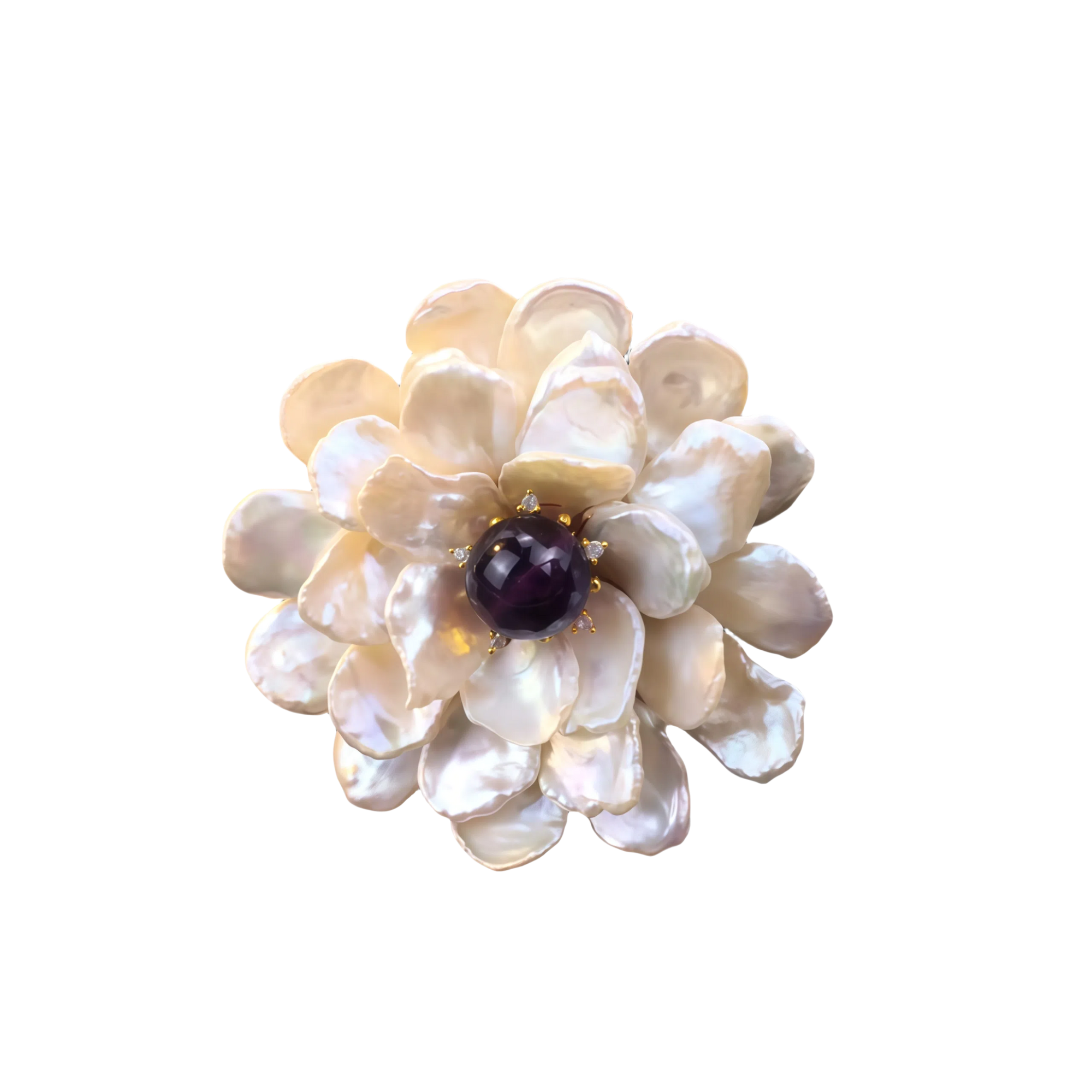 Handmade Baroque Pearl and Amethyst Floral Brooch