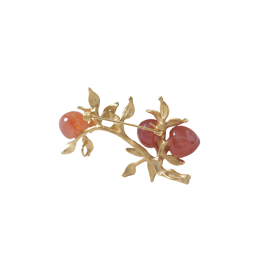 Vintage Silver Branch Agate Peach Brooch