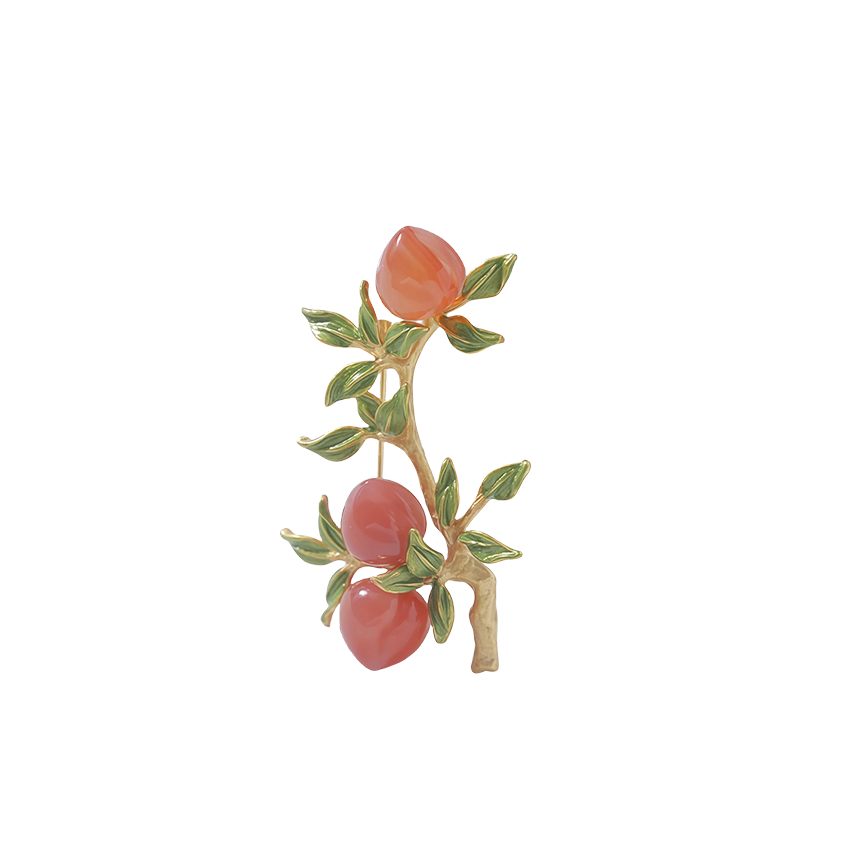 Vintage Silver Branch Agate Peach Brooch