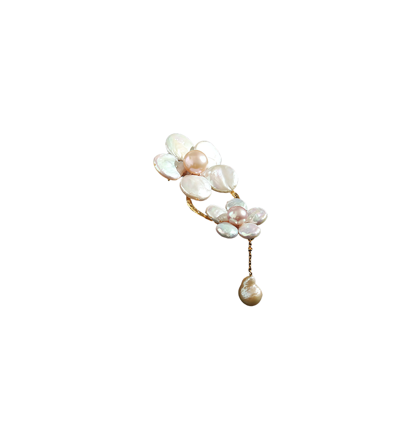 Handmade Baroque Pearl Twin Flower Brooch