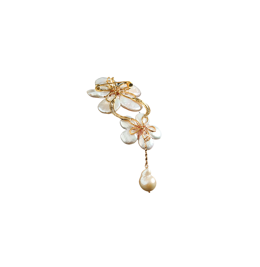 Handmade Baroque Pearl Twin Flower Brooch