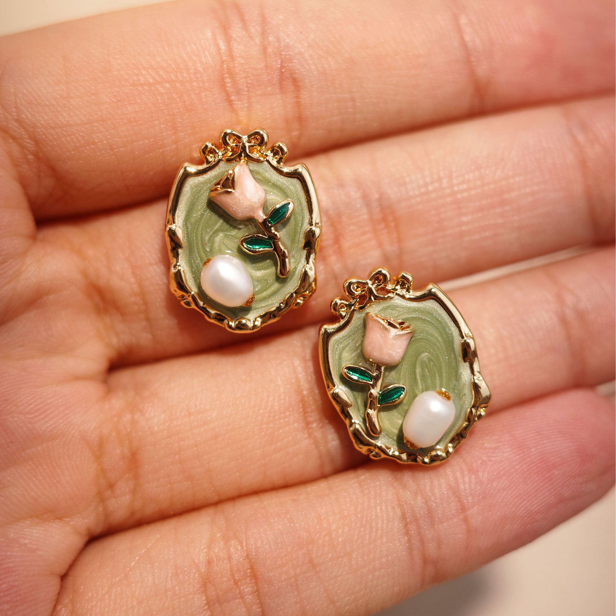 French Vintage Pearl Flower Earrings