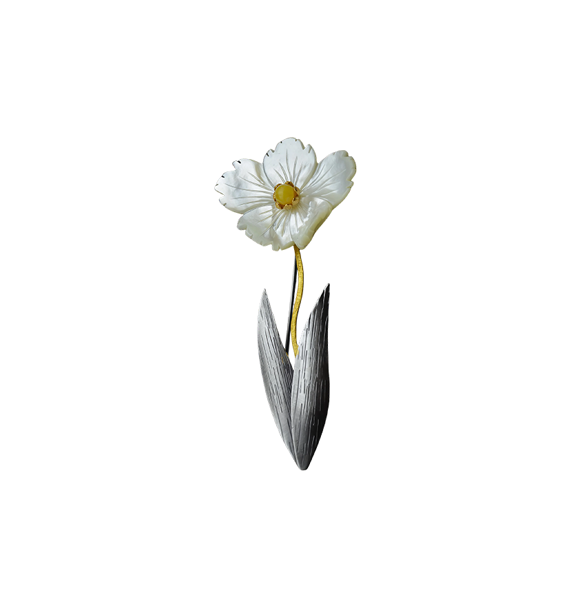 Amber and Mother-of-Pearl Floral Brooch