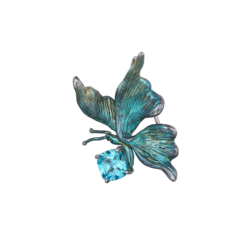 Silver Aquamarine Butterfly Pendant