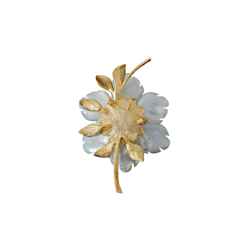 Mother-of-Pearl and Pearl Gold-Plated Brooch