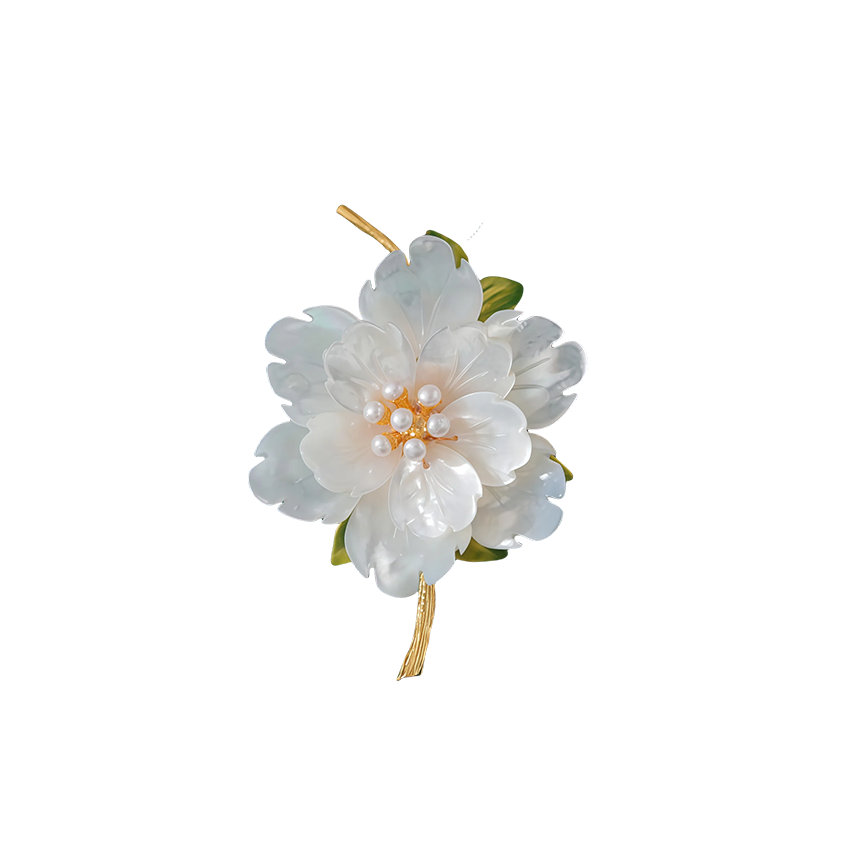 Mother-of-Pearl and Pearl Gold-Plated Brooch