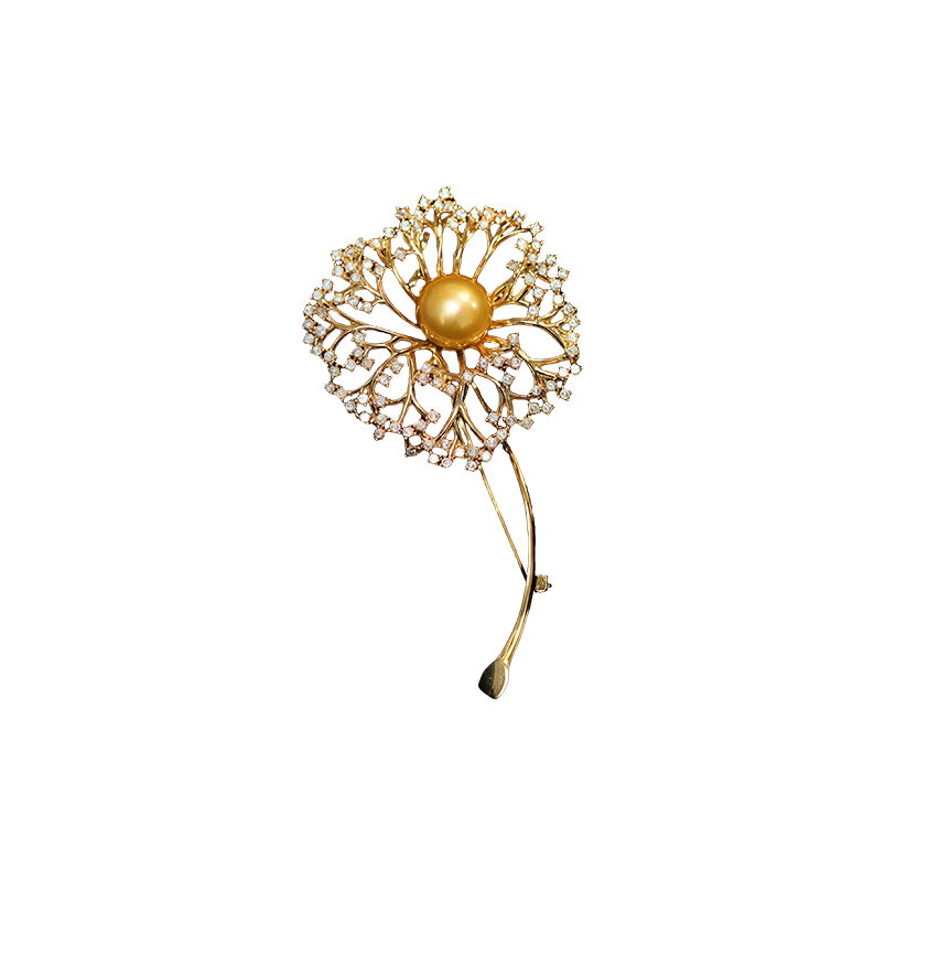 Dandelion Pearl and Zircon Brooch