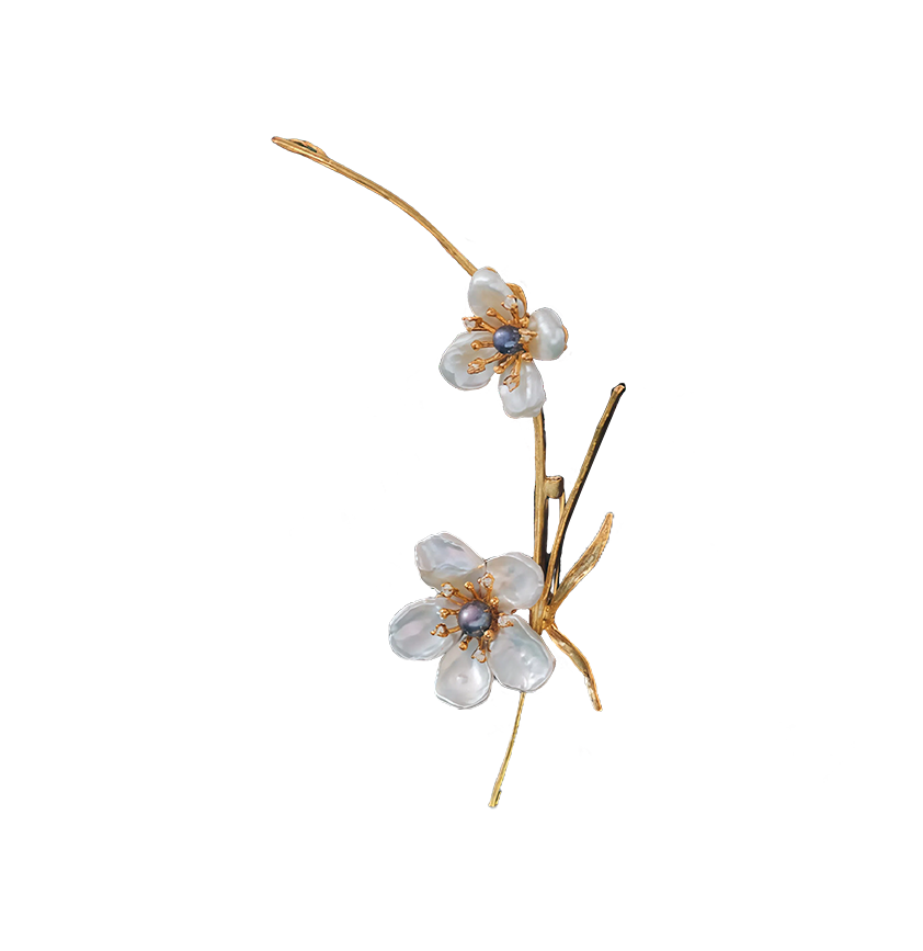 Black Pearl Baroque Flower Brooch