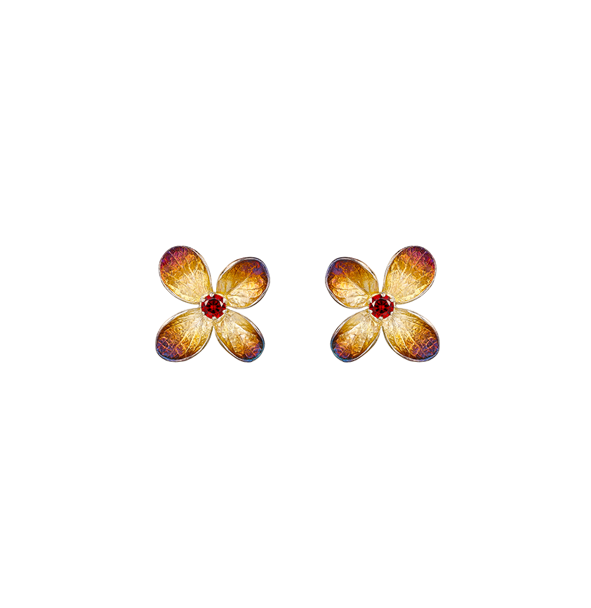 Silver Garnet Hydrangea Illusion Earrings
