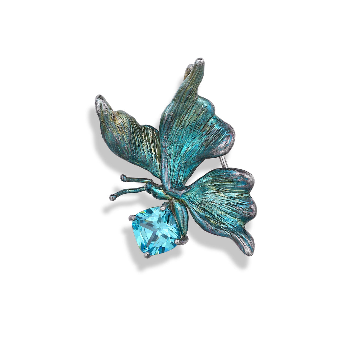 Silver Aquamarine Butterfly Pendant