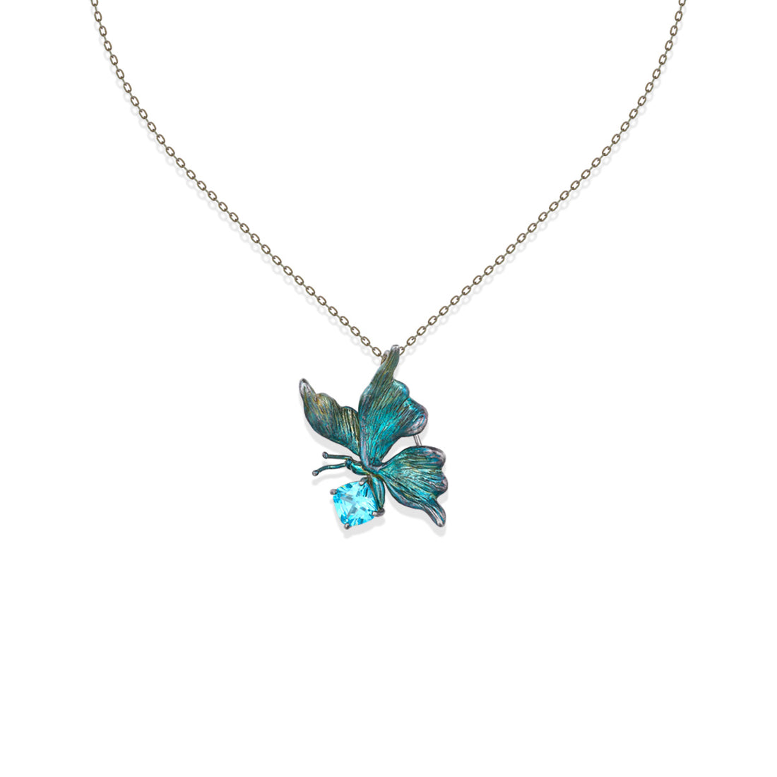 Silver Aquamarine Butterfly Pendant