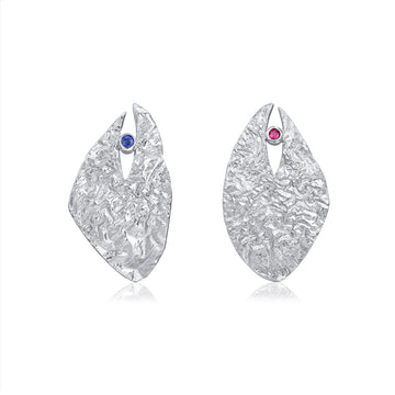 Silver Sapphire Leaf Earrings