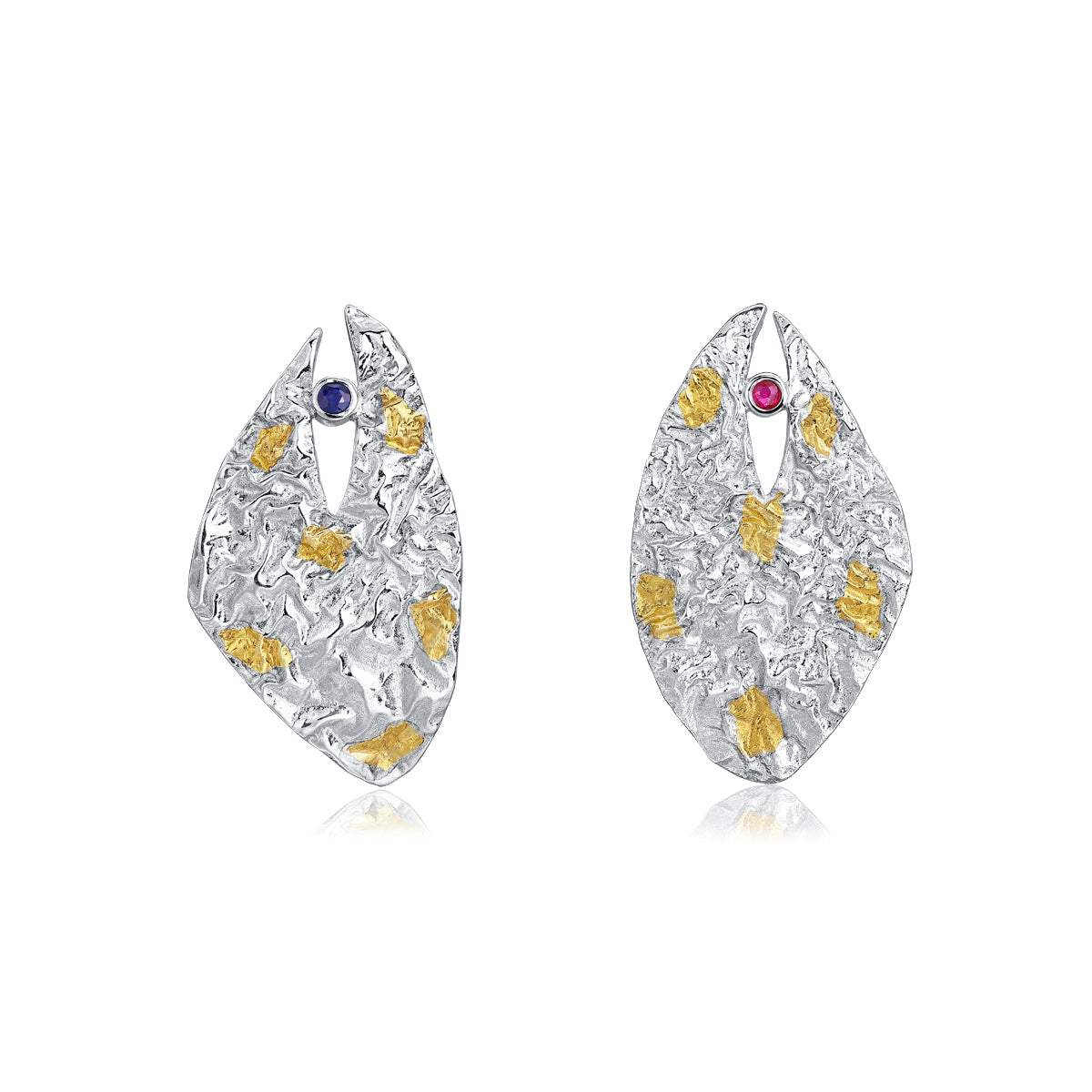 Silver and 24K Gold Sapphire Leaf Earrings